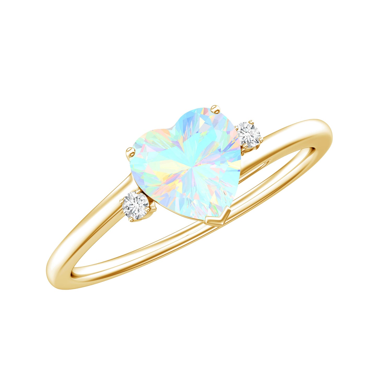 Genuine 0.7 Ethiopian Opal Diamond Heart Shaped Promise Ring with Bypass Shank