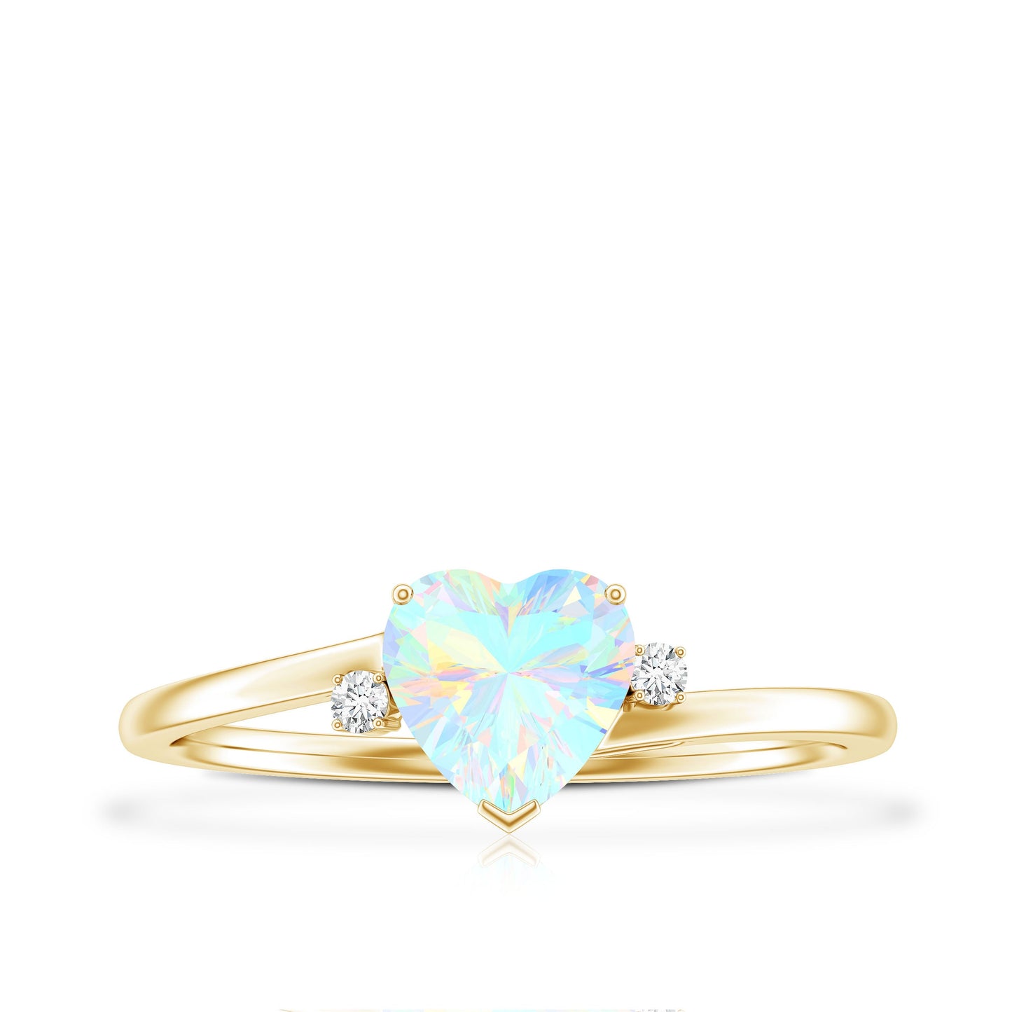 Genuine 0.7 Ethiopian Opal Diamond Heart Shaped Promise Ring with Bypass Shank