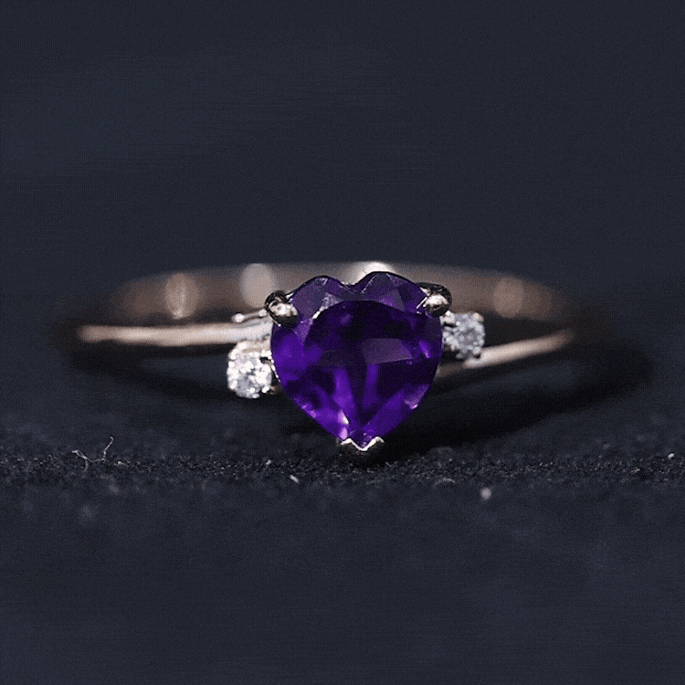 Natural 0.9 Carat Amethyst Heart Engagement Ring with Moissanite