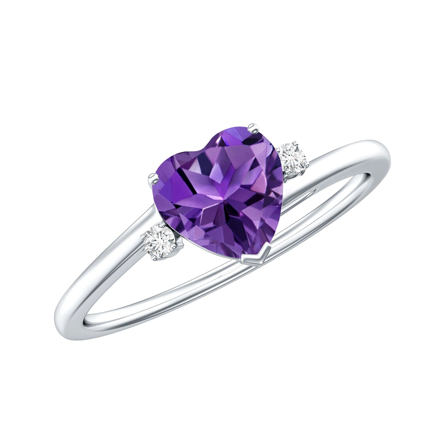 Natural 0.9 Carat Amethyst Heart Engagement Ring with Moissanite