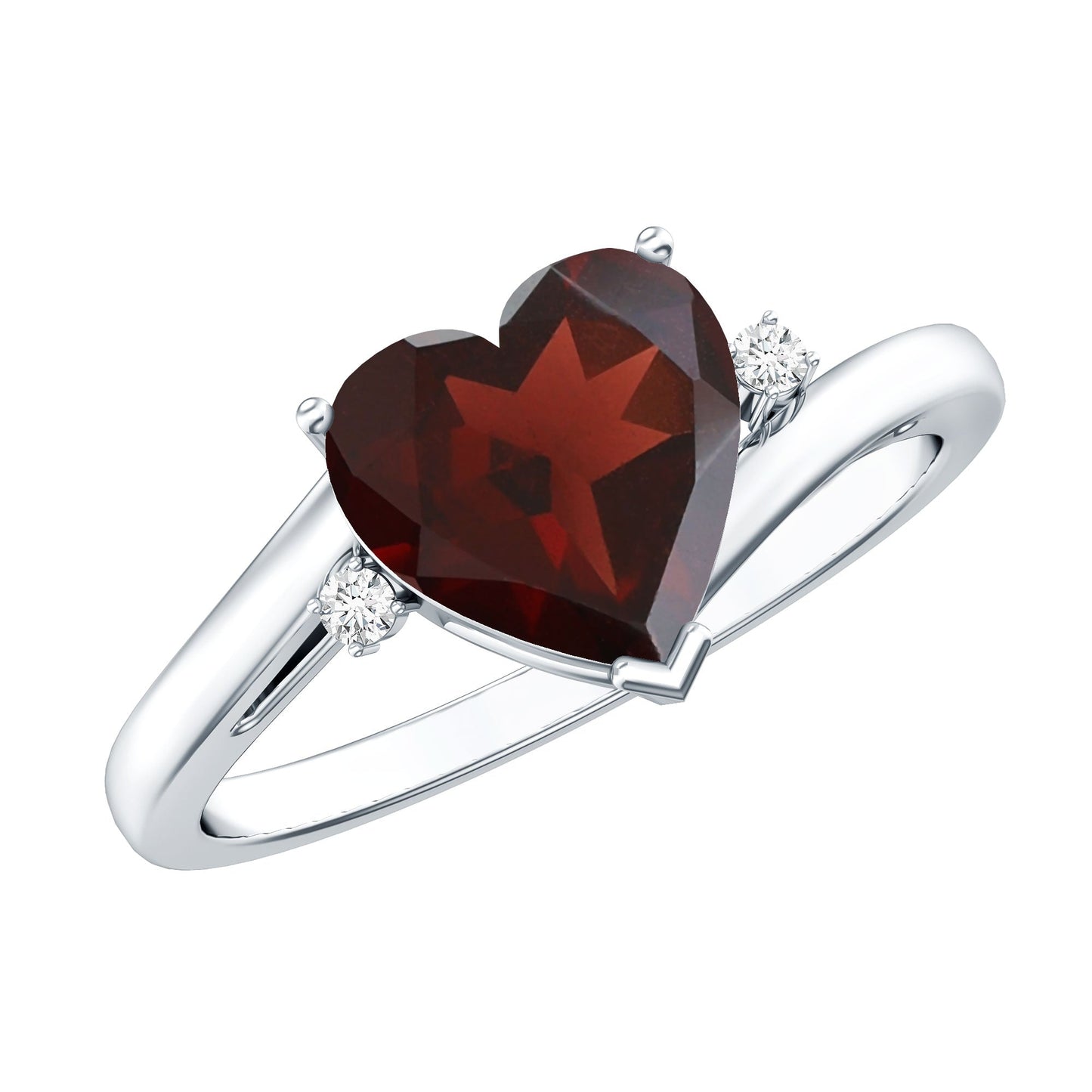 Genuine 4 Carat Garnet Heart Shaped Engagement Ring with Diamond