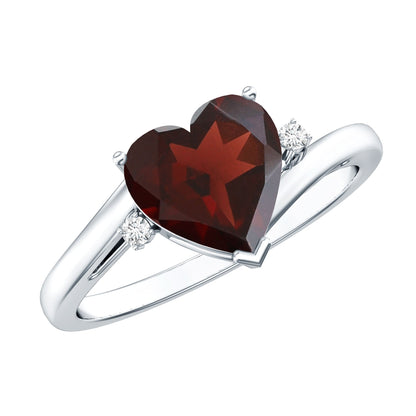 Genuine 4 Carat Garnet Heart Shaped Engagement Ring with Diamond