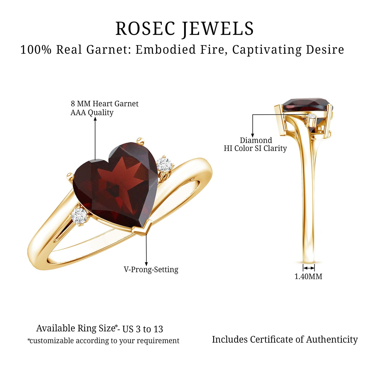 Genuine 4 Carat Garnet Heart Shaped Engagement Ring with Diamond