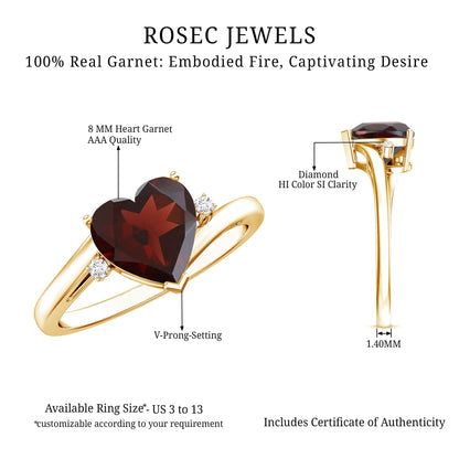 Genuine 4 Carat Garnet Heart Shaped Engagement Ring with Diamond