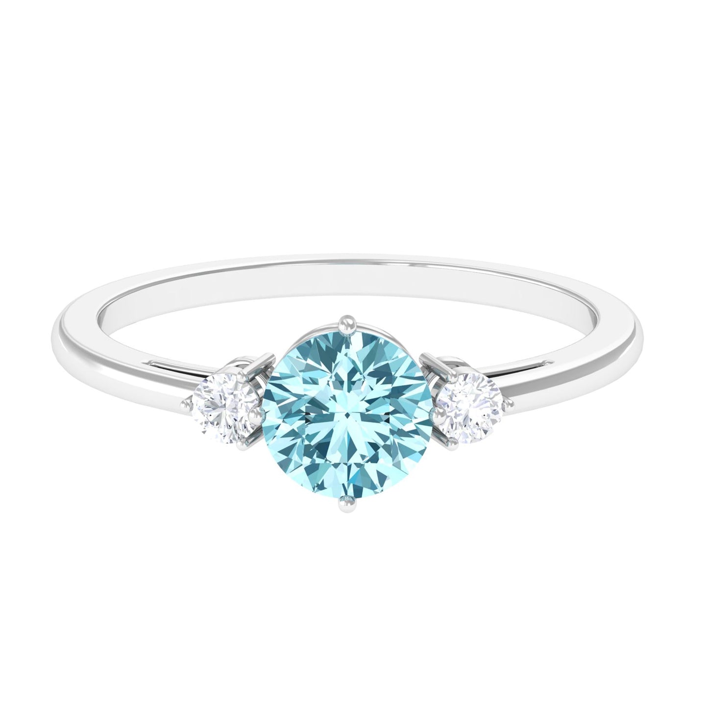 0.8 Carat Aquamarine and Diamond Three Stone Minimal Ring