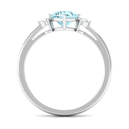 0.8 Carat Aquamarine and Diamond Three Stone Minimal Ring