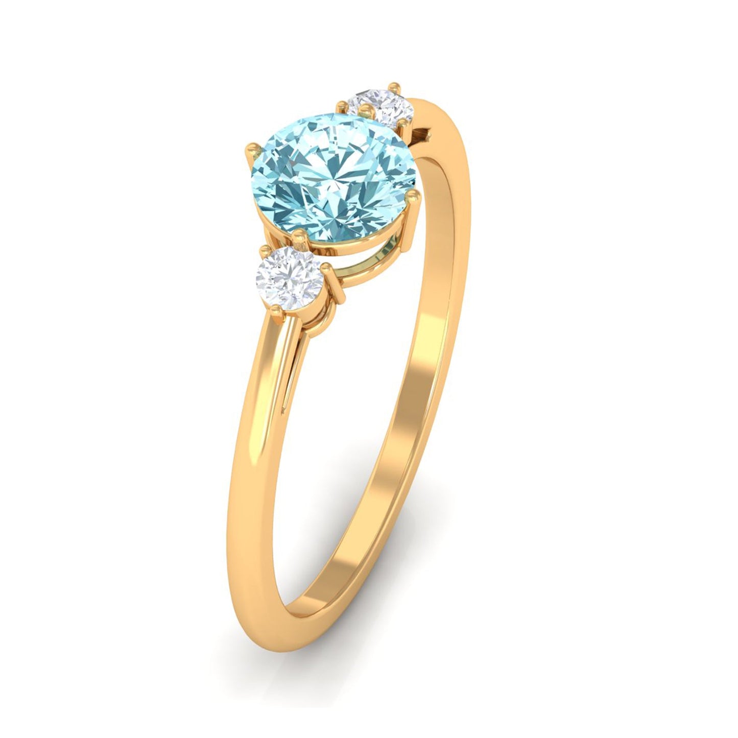 0.8 Carat Aquamarine and Diamond Three Stone Minimal Ring