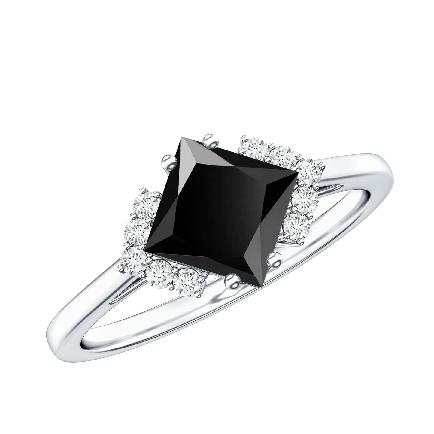 1 Carat Lab Grown Black and White Diamond Princess Cut Engagement Ring