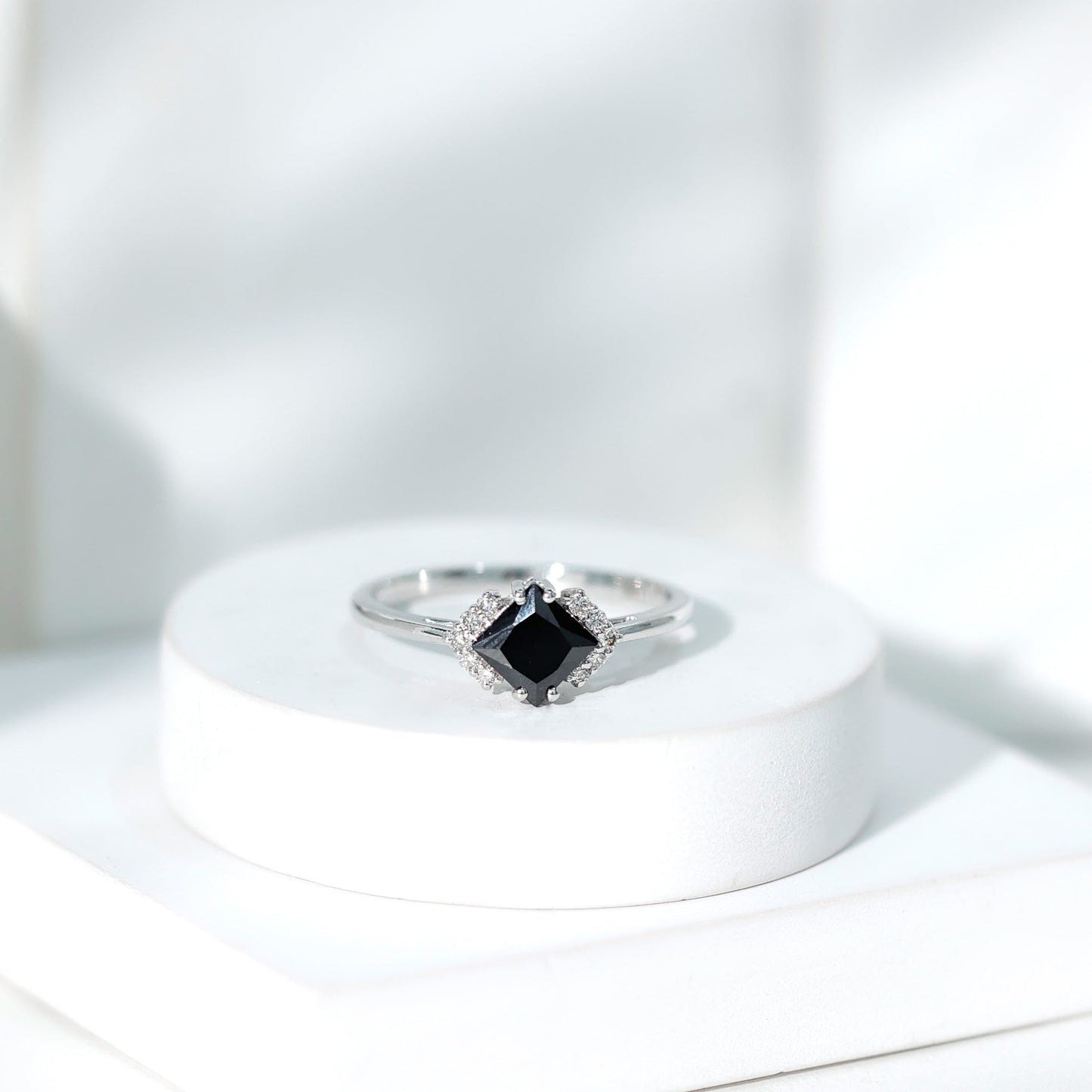 1 Carat Lab Grown Black and White Diamond Princess Cut Engagement Ring