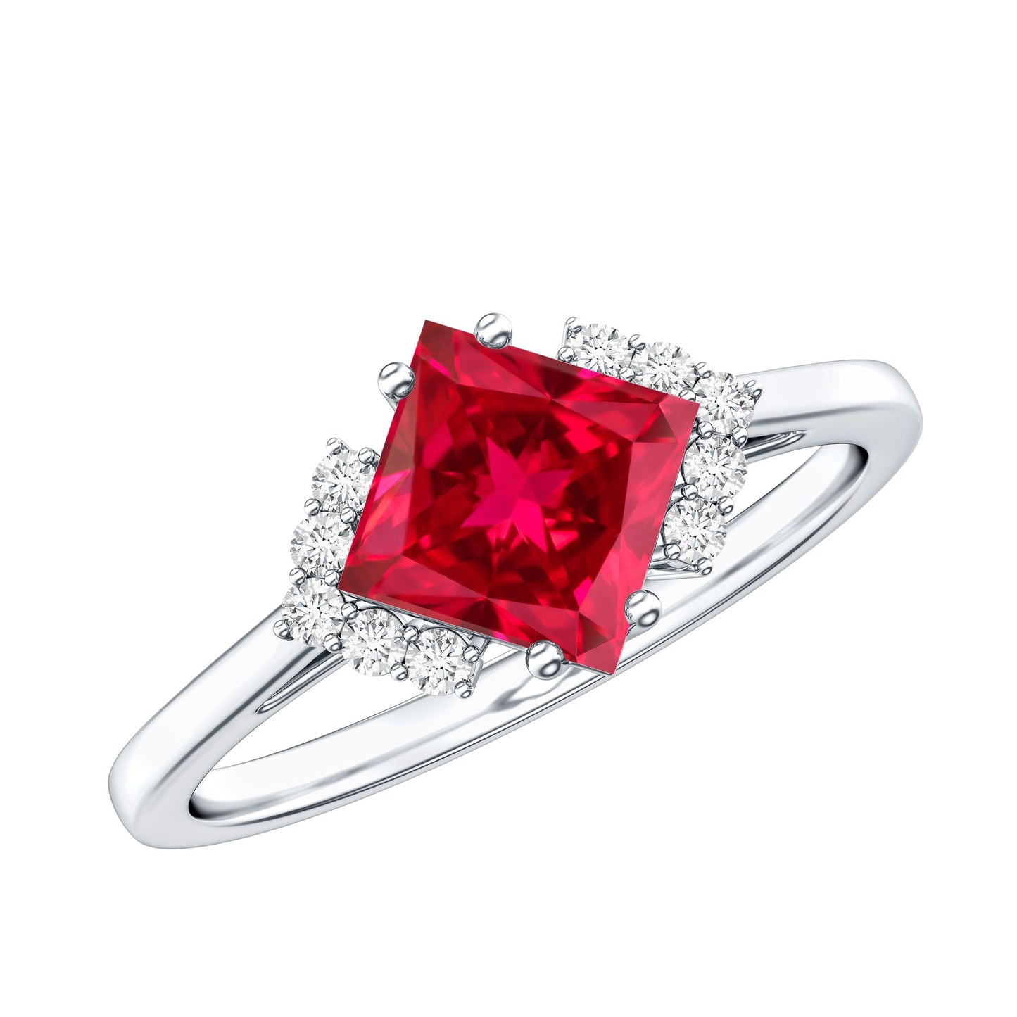 1.5 Carat Princess Cut Lab Grown Ruby Engagement Ring with Diamond