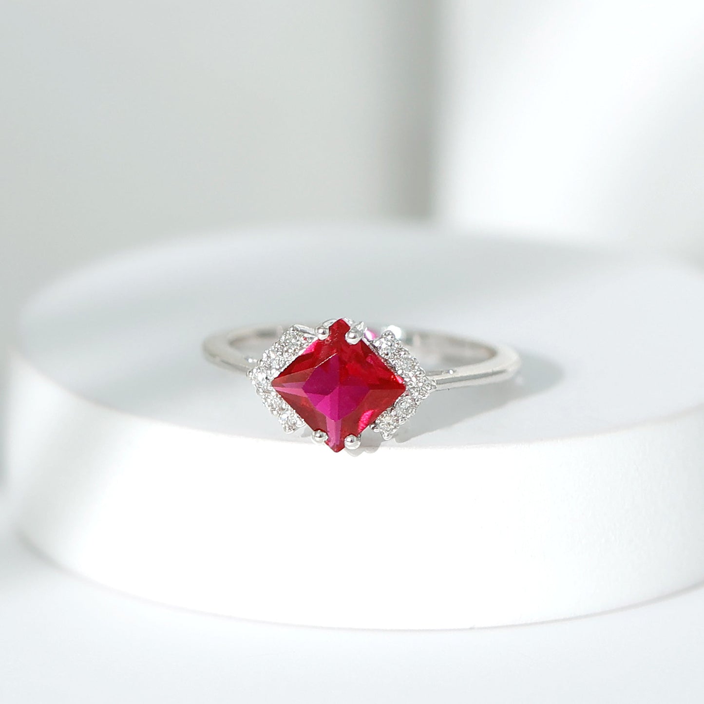 1.5 Carat Princess Cut Lab Grown Ruby Engagement Ring with Diamond
