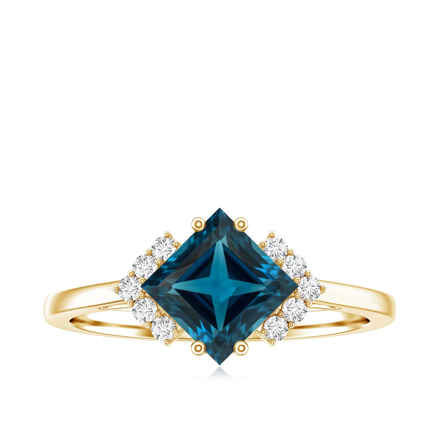 Princess Cut London Blue Topaz Engagement Ring with Diamond
