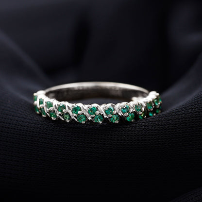 Certified Lab Grown Emerald Half Eternity Anniversary Band