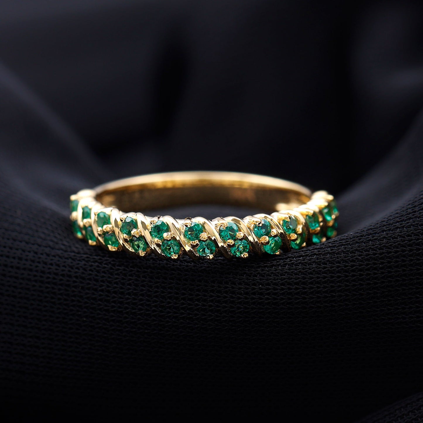 Certified Lab Grown Emerald Half Eternity Anniversary Band