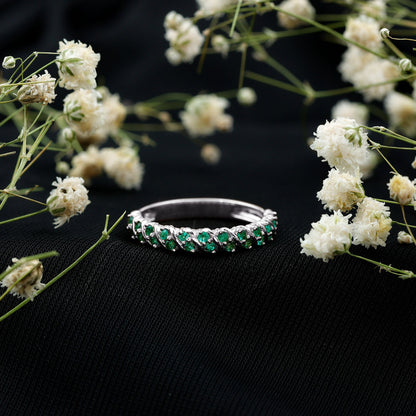 Unique Half Eternity Wedding Band with Round Emeralds