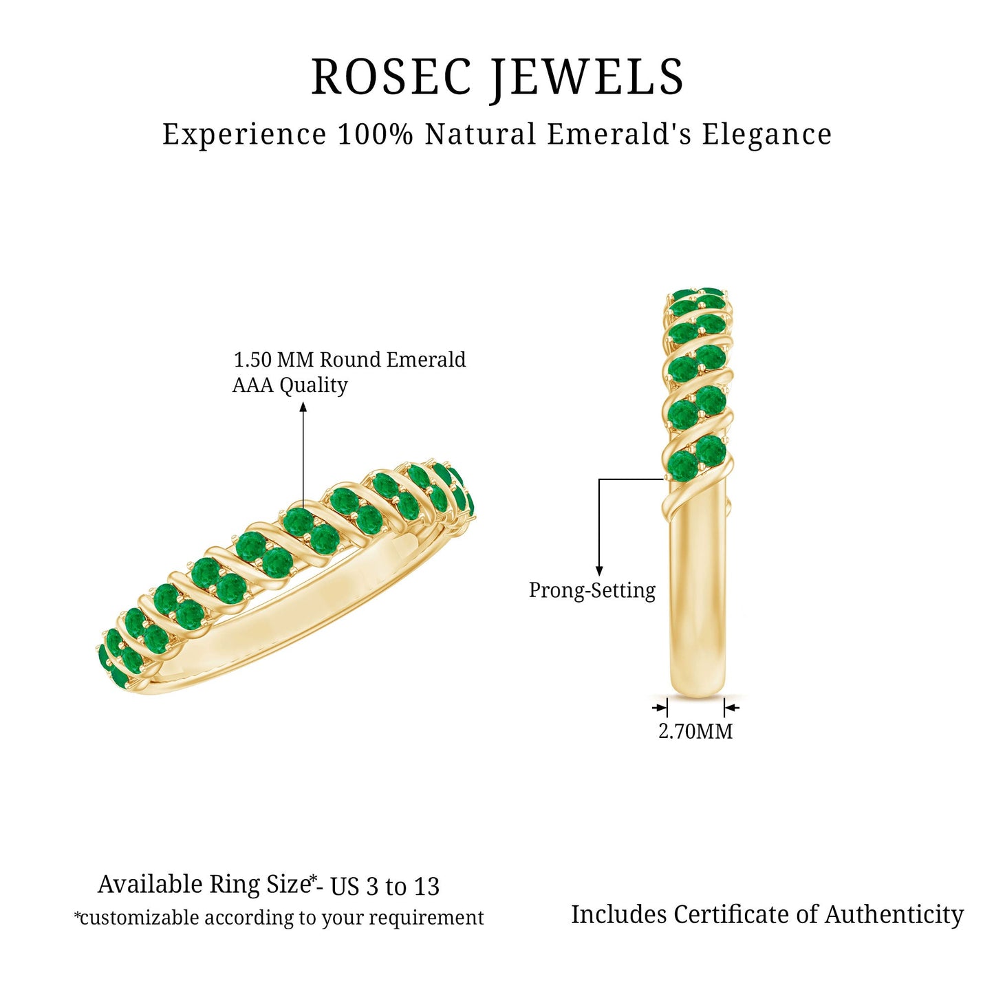 Unique Half Eternity Wedding Band with Round Emeralds
