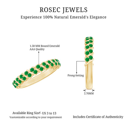 Unique Half Eternity Wedding Band with Round Emeralds