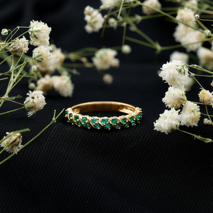 Unique Half Eternity Wedding Band with Round Emeralds