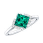 Certified 2.4 Carat Lab Grown Emerald Princess Cut Engagement Ring with Diamond