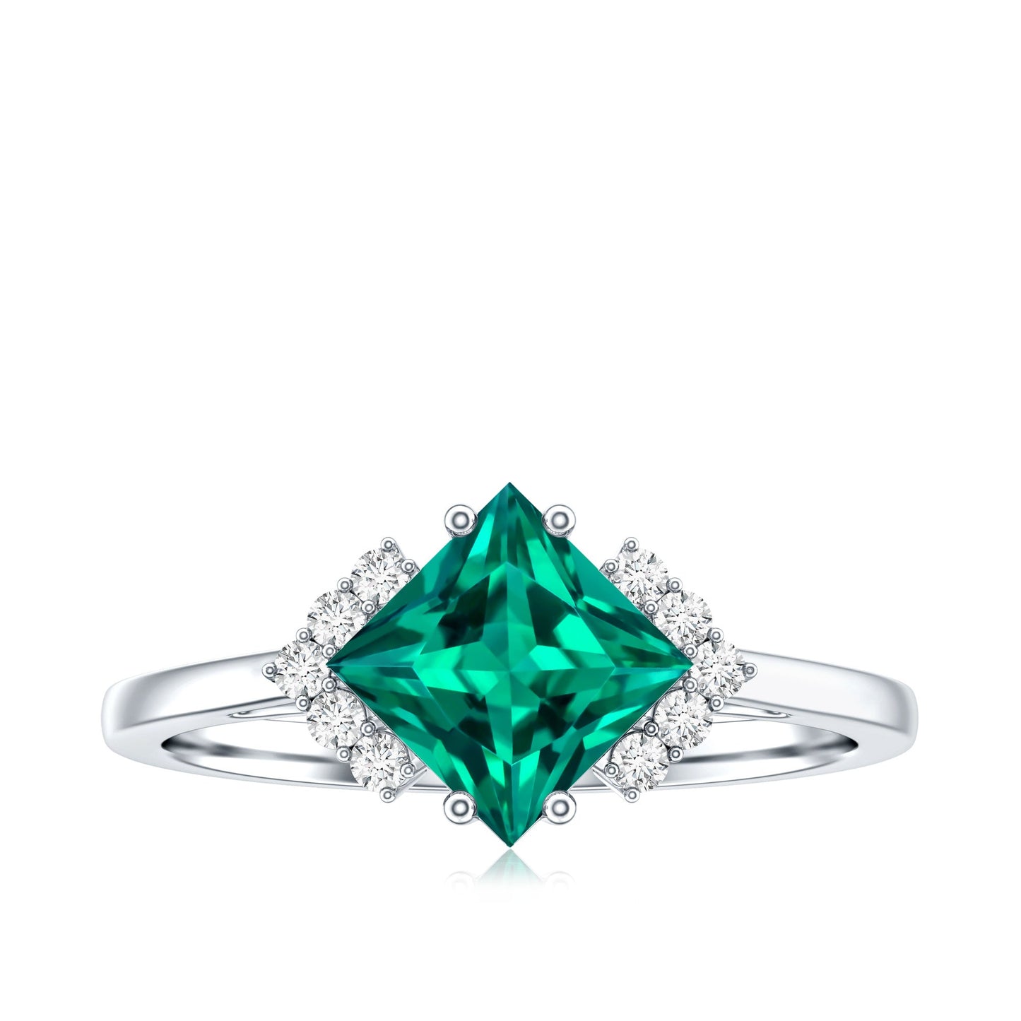 Certified 2.4 Carat Lab Grown Emerald Princess Cut Engagement Ring with Diamond