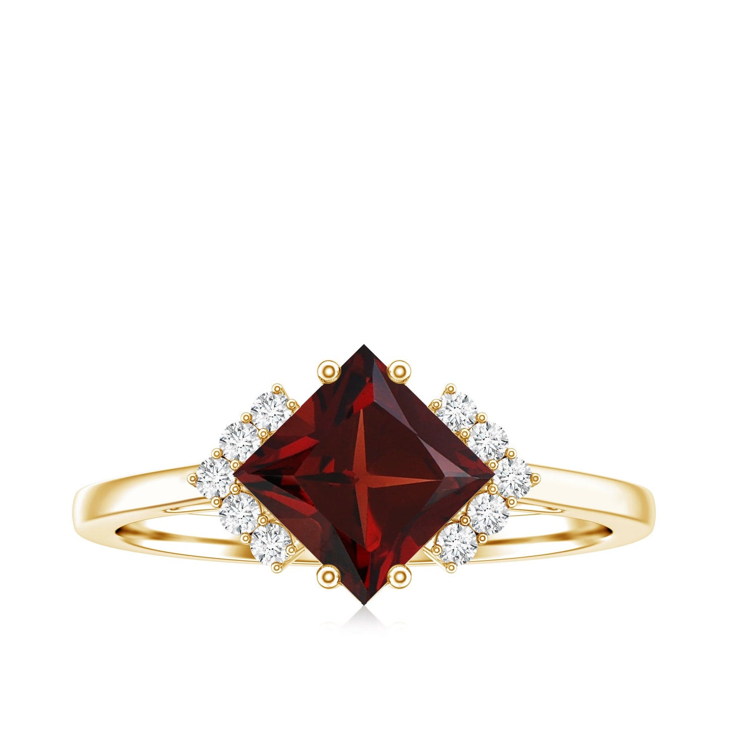Certified Natural Garnet Princess Cut Engagement Ring with Diamond