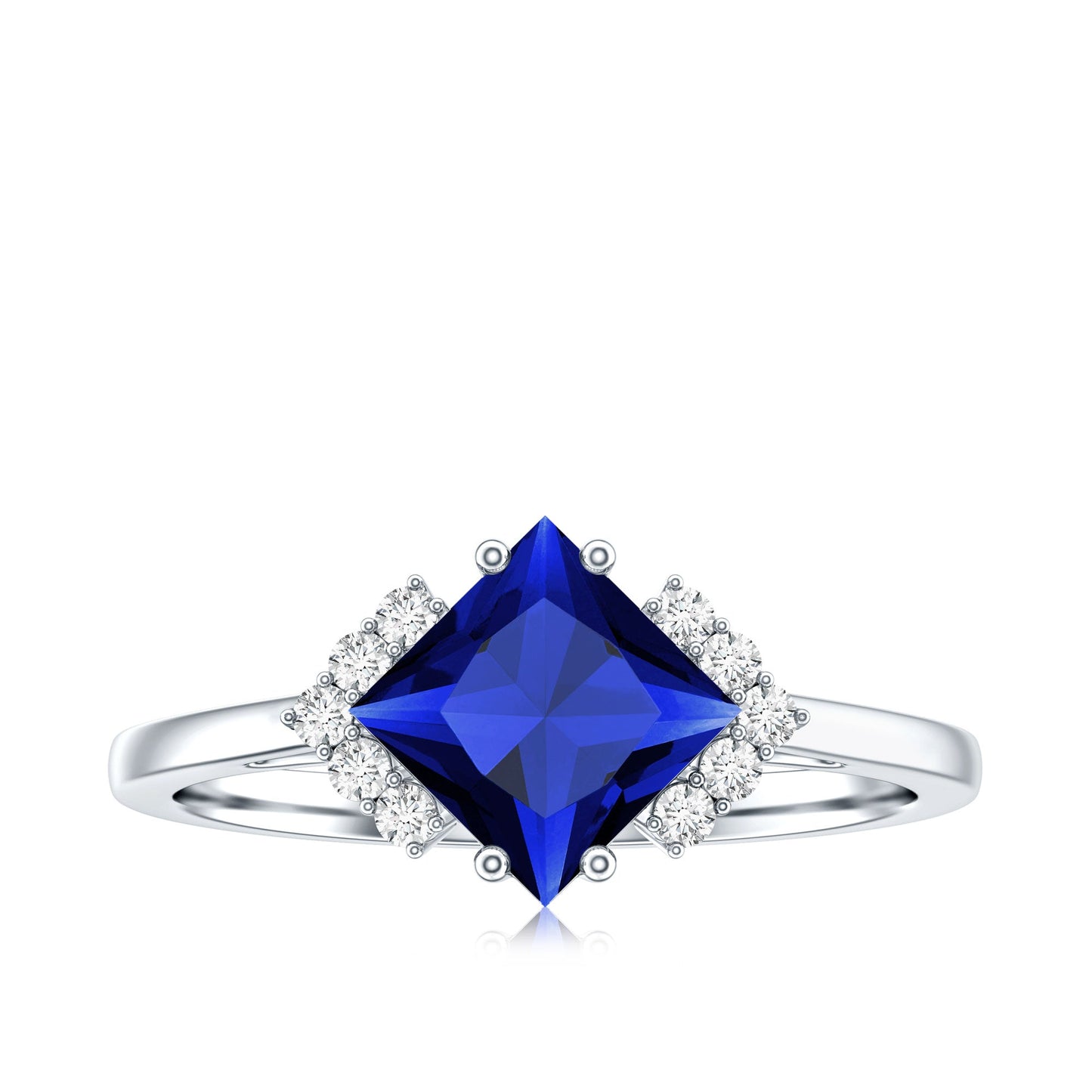 Certified 1.5 Carat Princess Cut Lab Grown Blue Sapphire Engagement Ring with Diamond