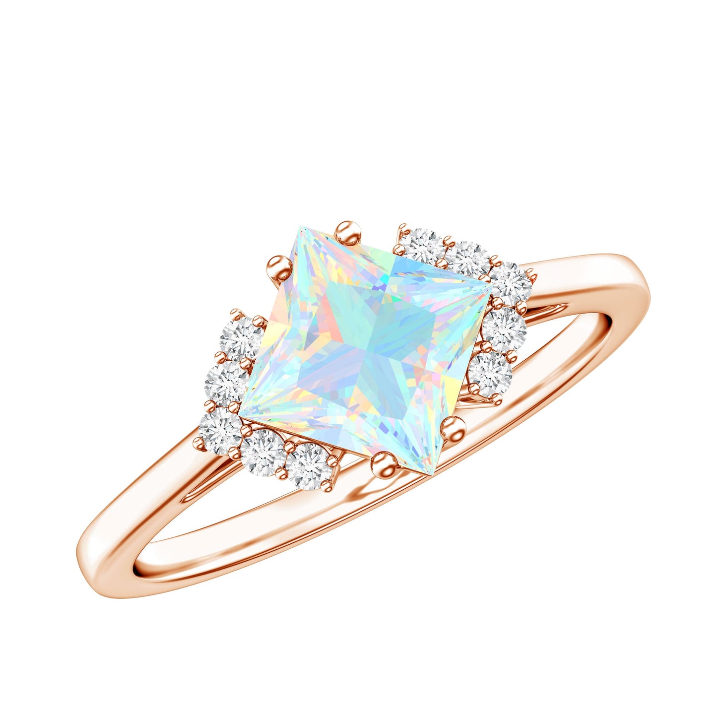 Natural Ethiopian Opal Princess Cut Engagement Ring with Diamond