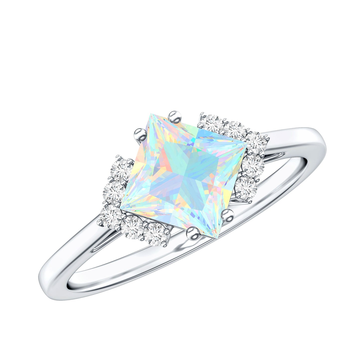 Natural Ethiopian Opal Princess Cut Engagement Ring with Diamond