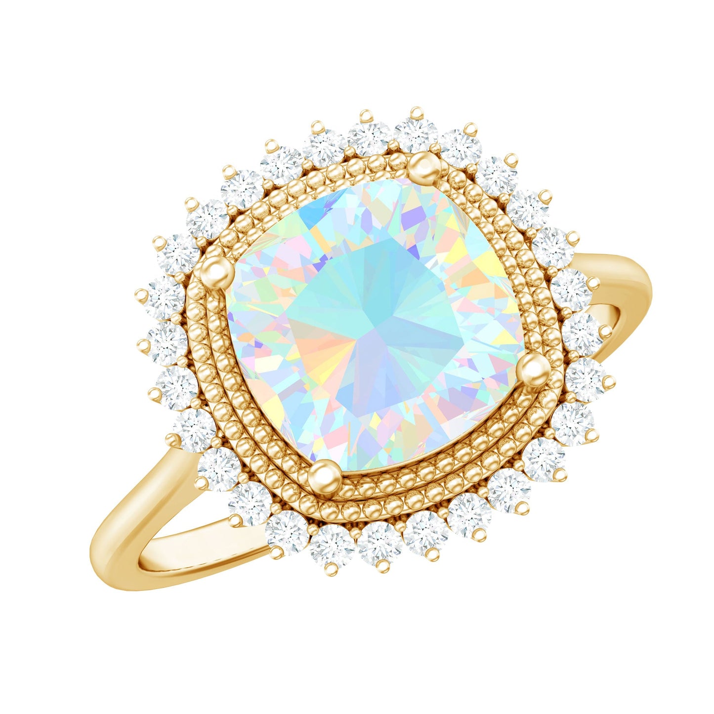 Natural 1.8 Carat Cushion Cut Opalescent Vintage Looking Engagement Ring with Diamond Halo