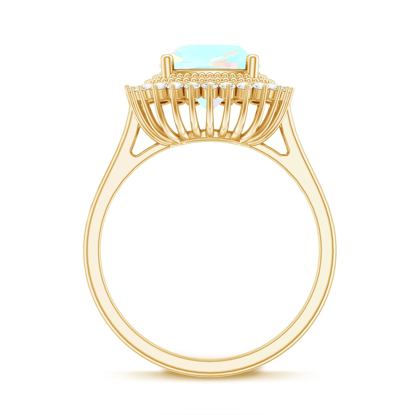 Natural 1.8 Carat Cushion Cut Opalescent Vintage Looking Engagement Ring with Diamond Halo