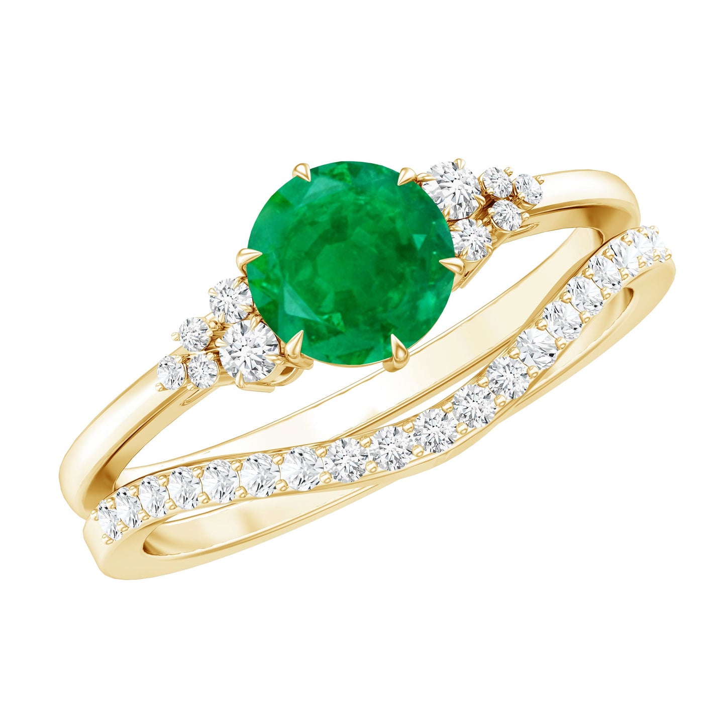 0.4 Carat Natural Emerald Diamond Wedding Bridal Ring Set of 2