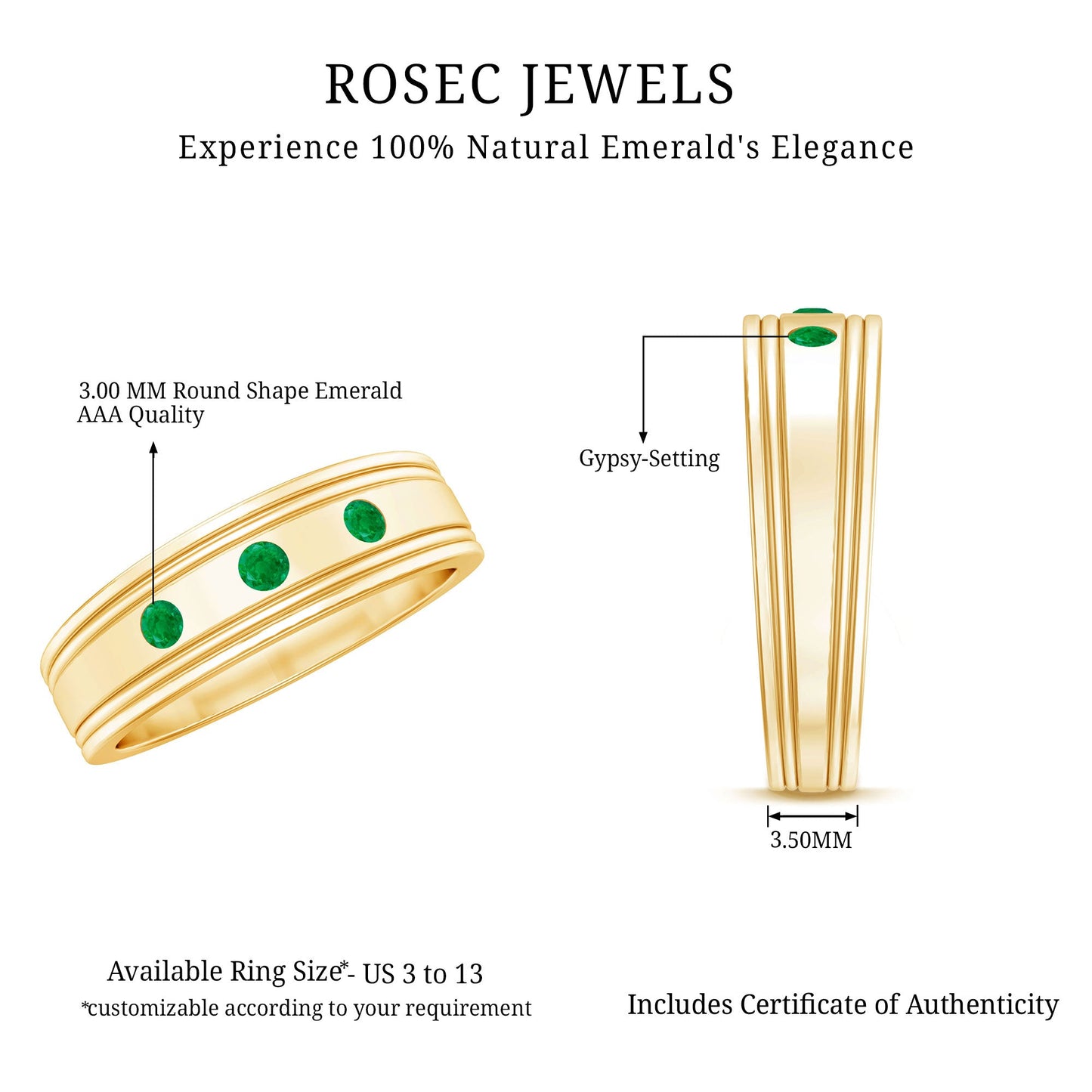 Emerald Minimal Band Ring in Gypsy Setting