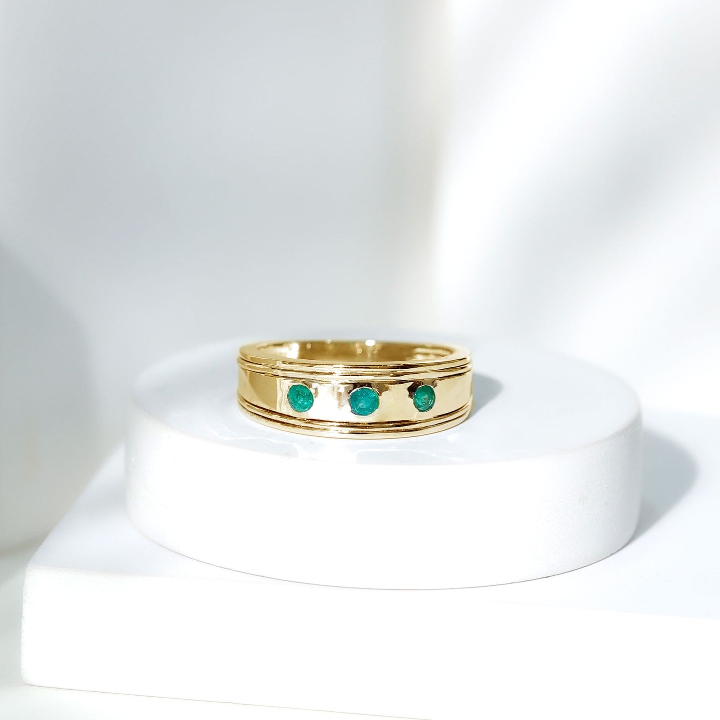 Emerald Minimal Band Ring in Gypsy Setting