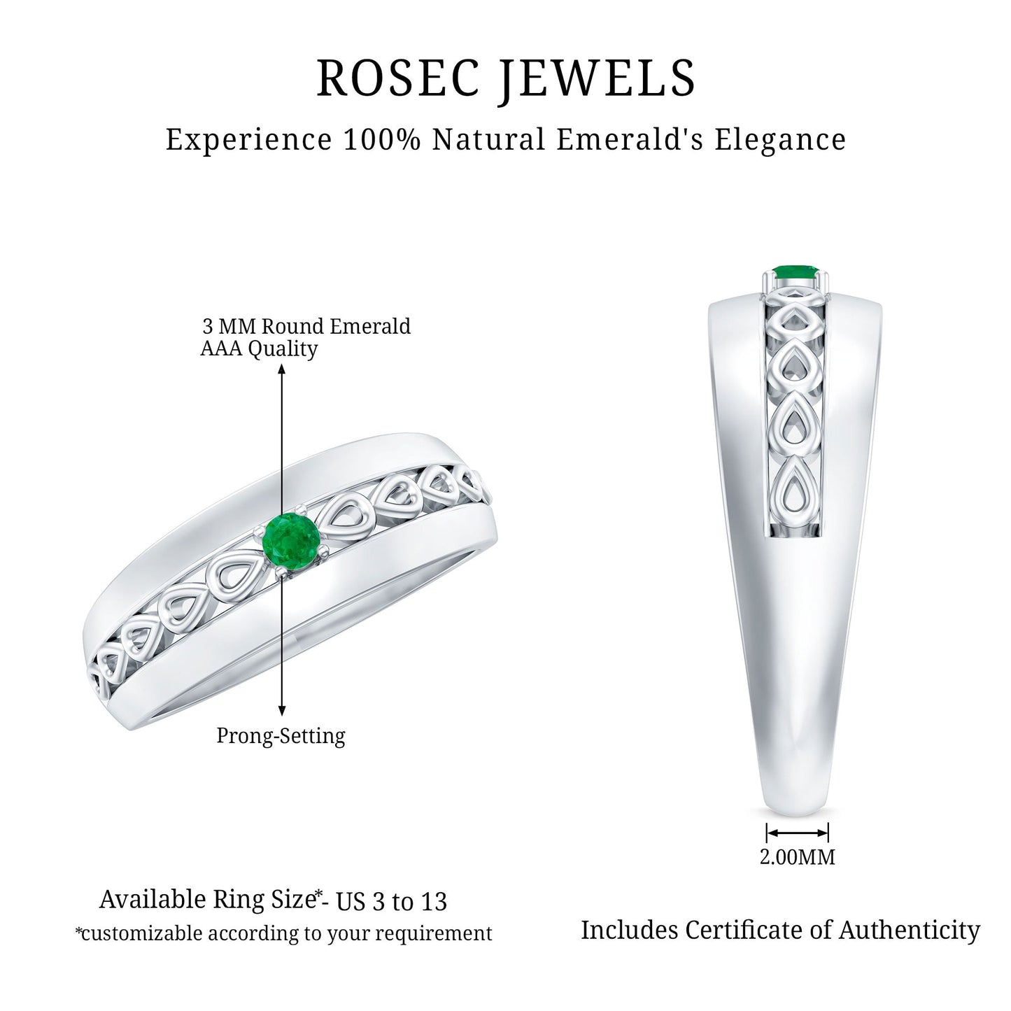 Certified Emerald Vintage Inspired Designer Band Ring