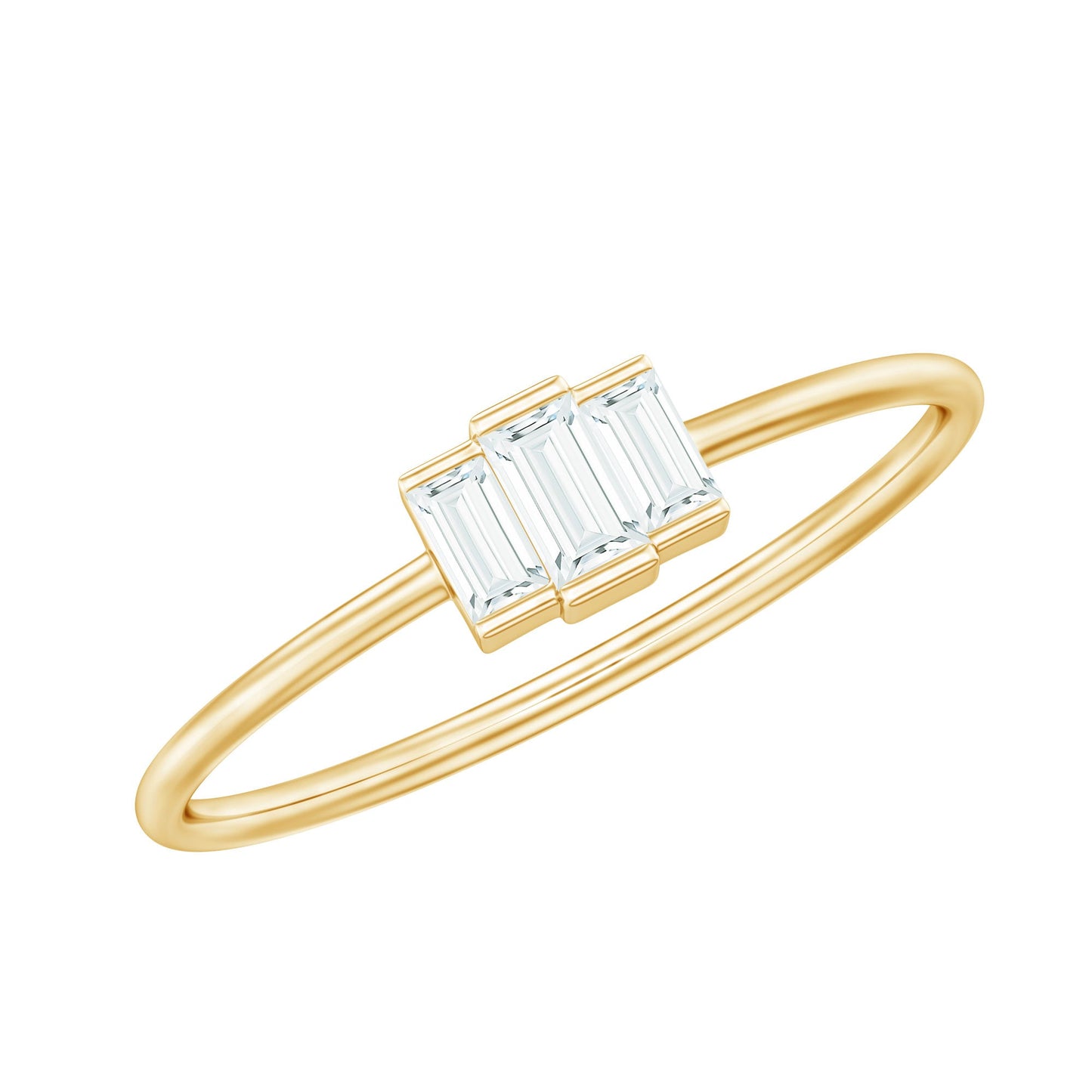 Minimalist Baguette Cut Moissanite 3 Stone Promise Ring