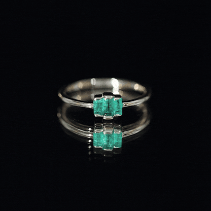 Baguette Cut Natural Emerald Three Stone Ring
