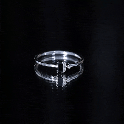 Dainty Black Spinel and Diamond Promise Ring for Her