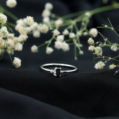Dainty Black Spinel and Diamond Promise Ring for Her