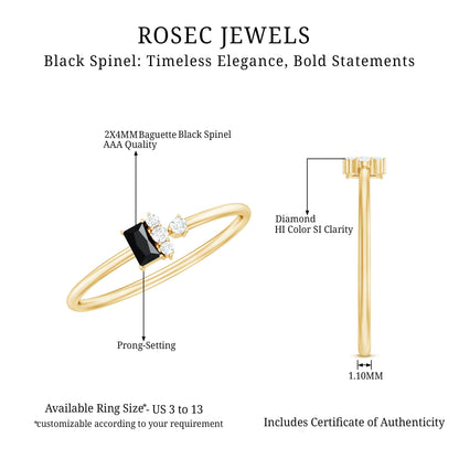 Dainty Black Spinel and Diamond Promise Ring for Her