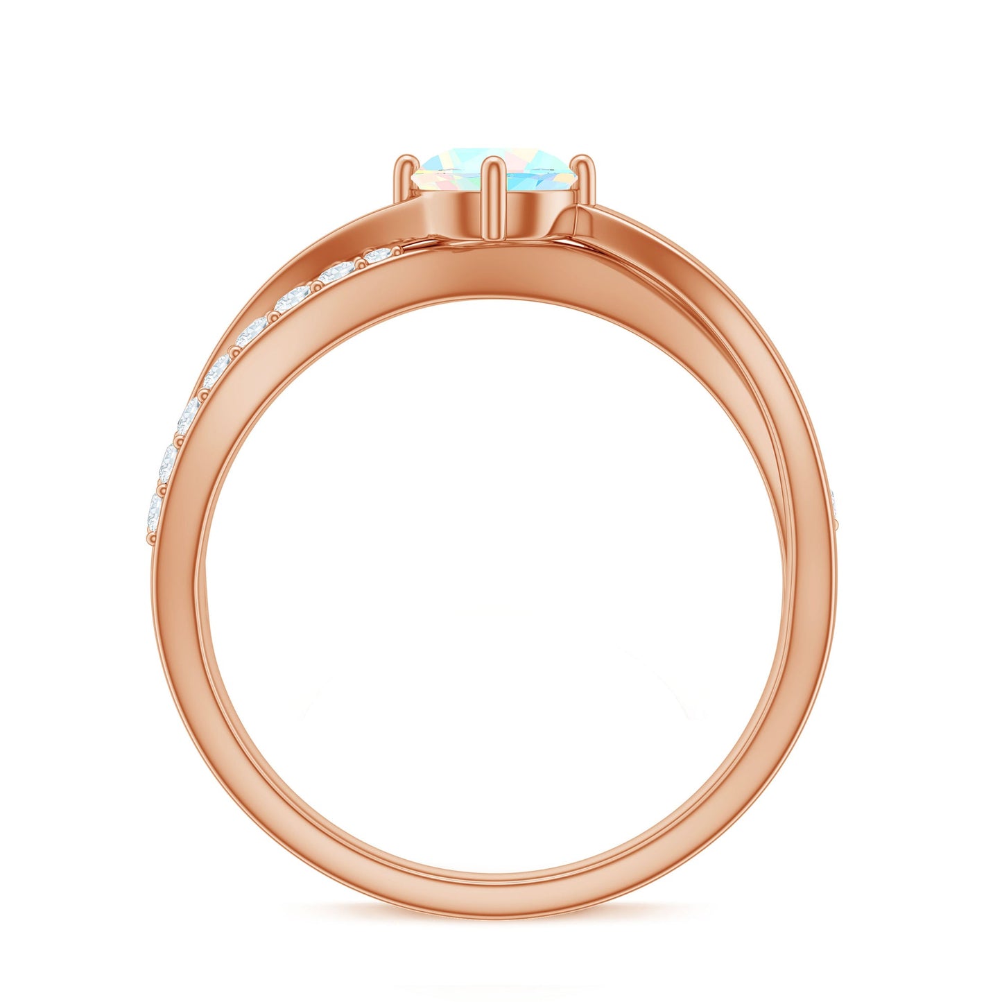 Natural Ethiopian Rainbow Opal Diamond Engagement Ring with Twisted Shank