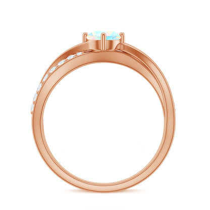 Natural Ethiopian Rainbow Opal Diamond Engagement Ring with Twisted Shank