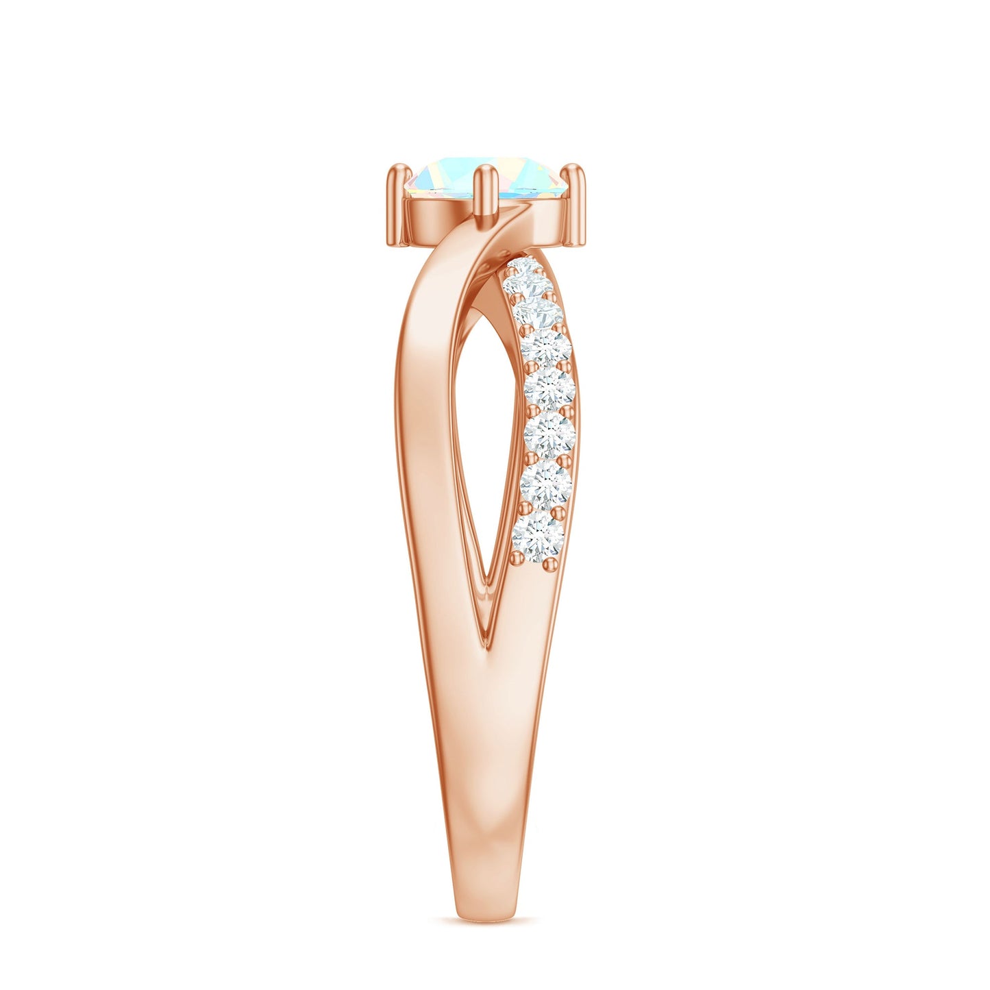 Natural Ethiopian Rainbow Opal Diamond Engagement Ring with Twisted Shank