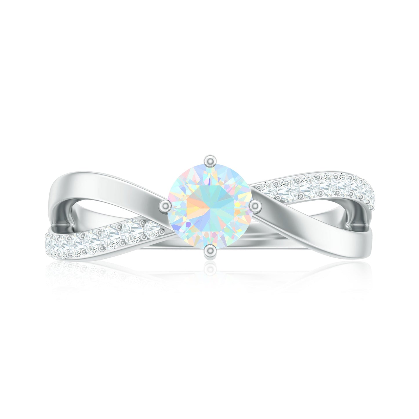 Natural Ethiopian Rainbow Opal Diamond Engagement Ring with Twisted Shank