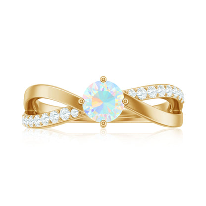 Natural Ethiopian Rainbow Opal Diamond Engagement Ring with Twisted Shank