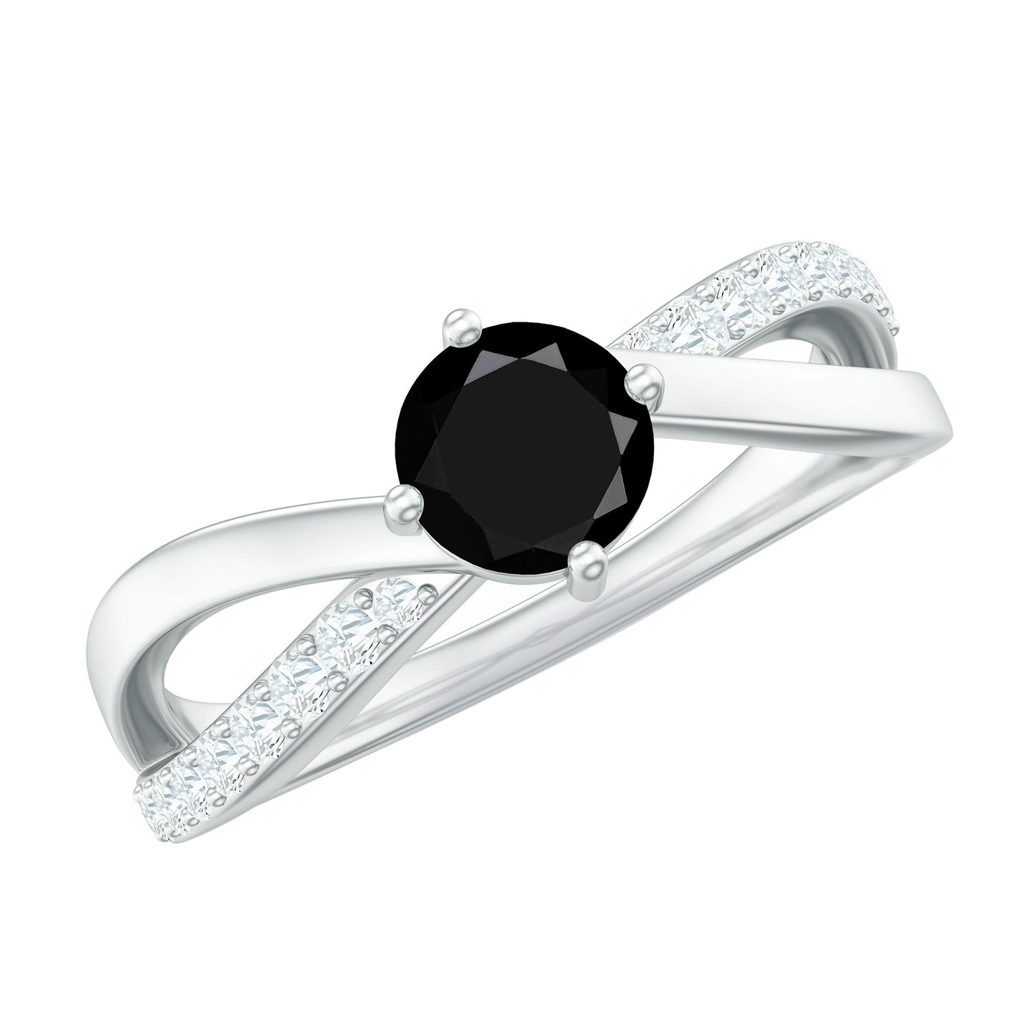 Certified Real Black Spinel Promise Ring with Diamond
