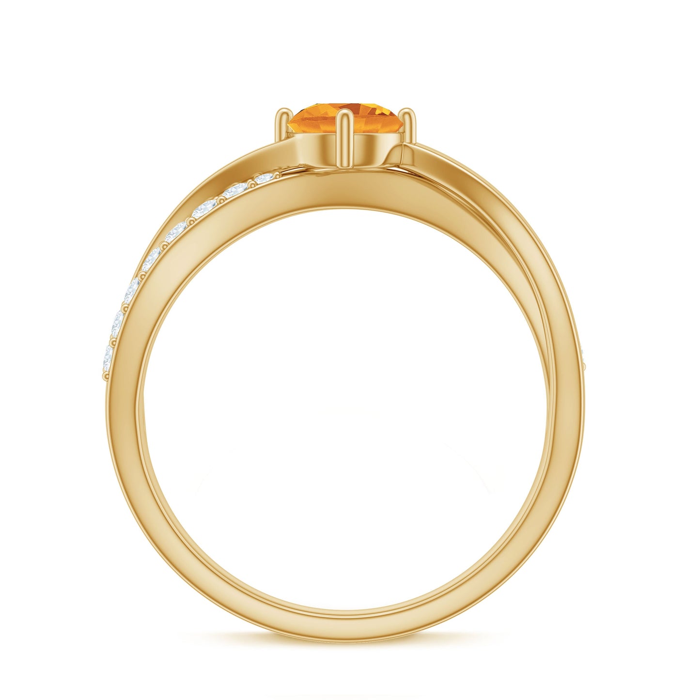 Certified Real Citrine Engagement Ring with Diamond Criss Cross Shank