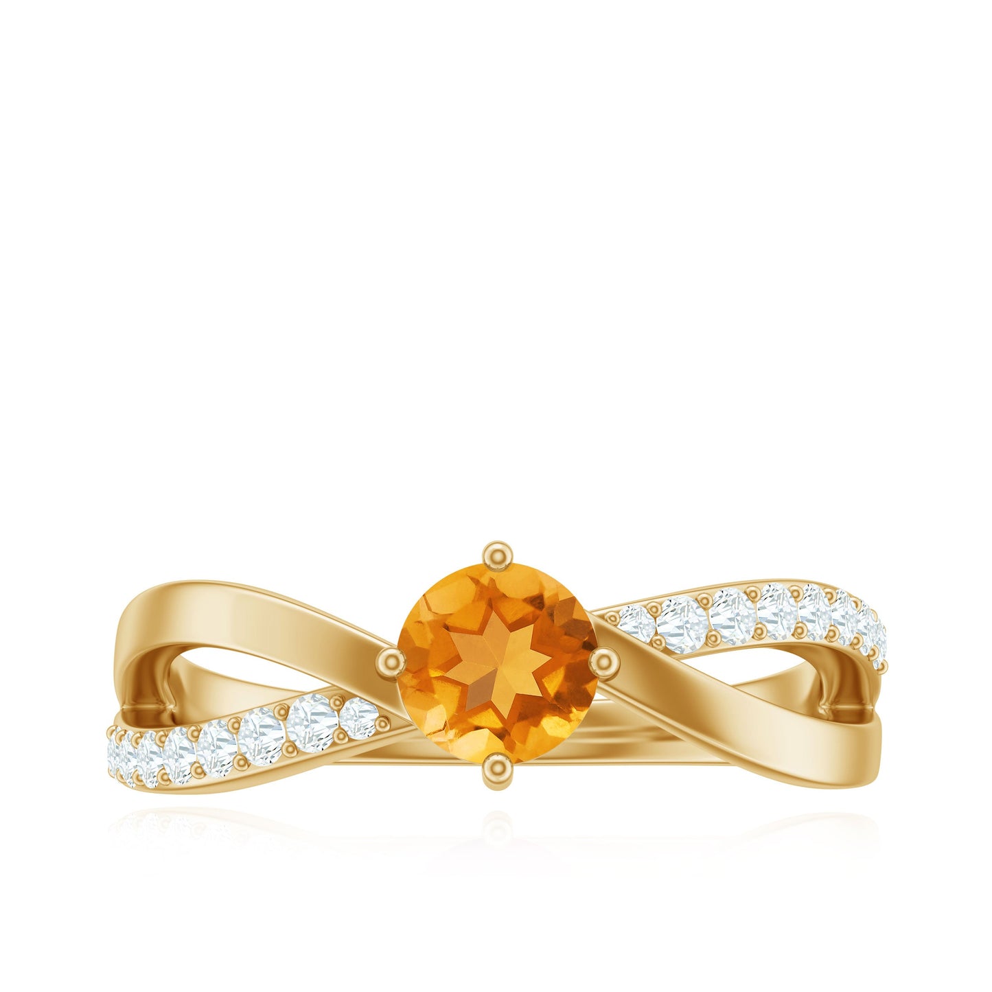 Certified Real Citrine Engagement Ring with Diamond Criss Cross Shank