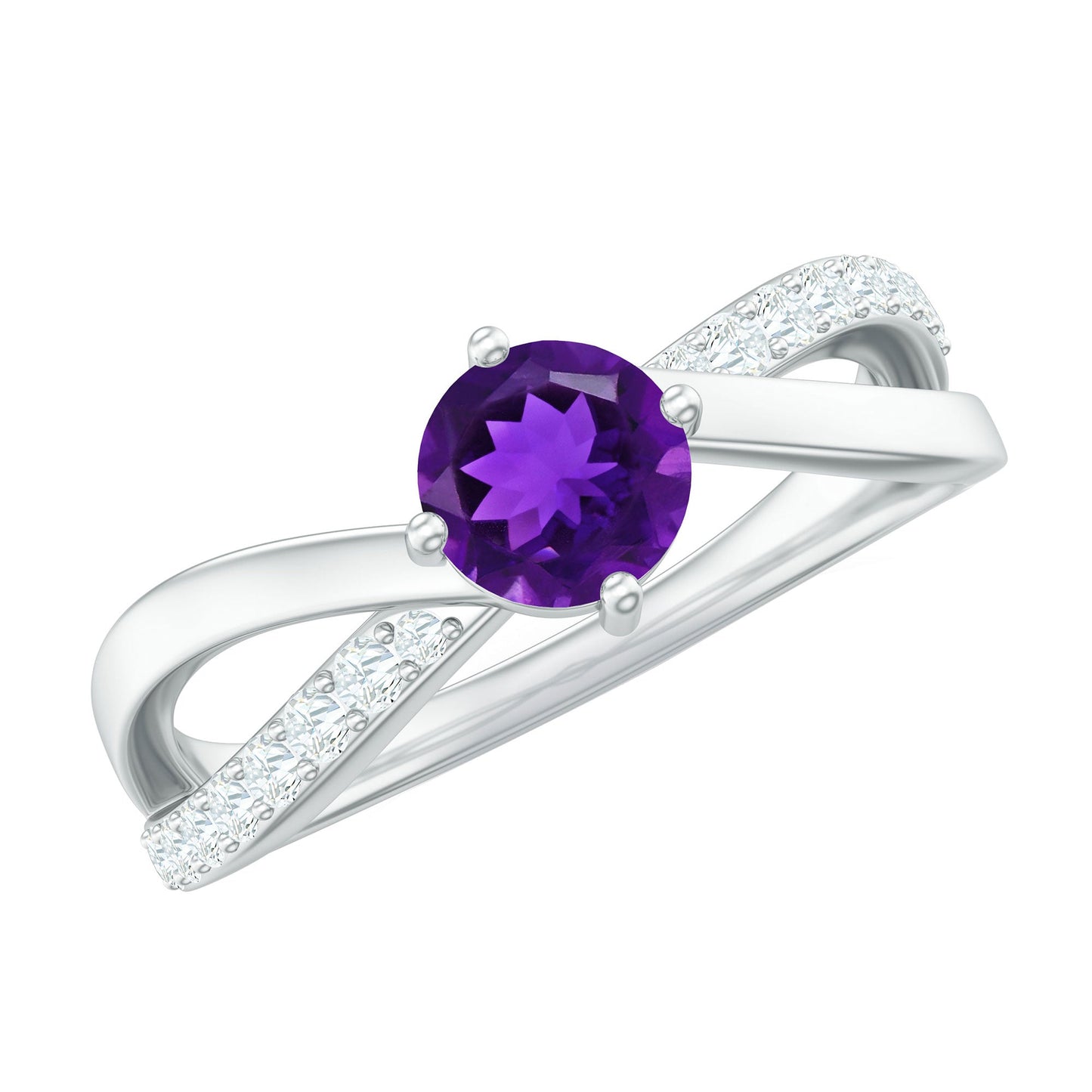 Real Amethyst Diamond Infinity Engagement Ring for Women
