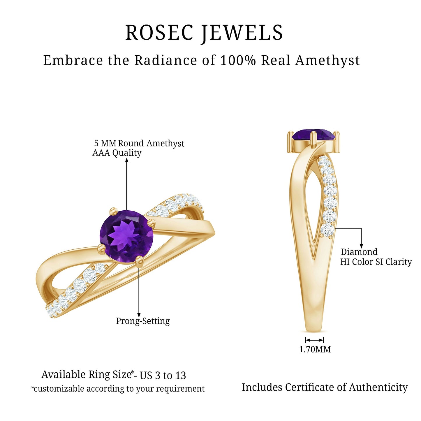 Real Amethyst Diamond Infinity Engagement Ring for Women
