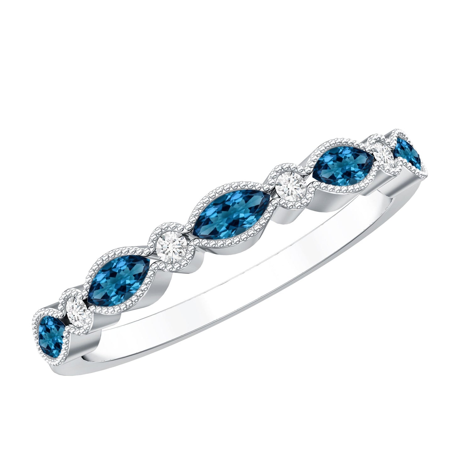 Genuine London Blue Topaz Half Eternity Ring in Bezel Set
